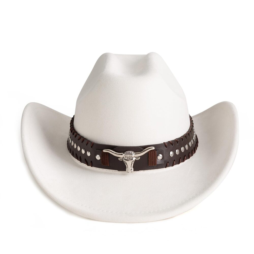 3830 Cowboy Hats Wide Brim Felt Hats with Cow Belt Buckle CC Beige